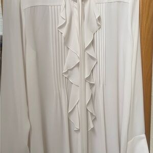 Ann Taylor Ivory Ruffle Front Blouse